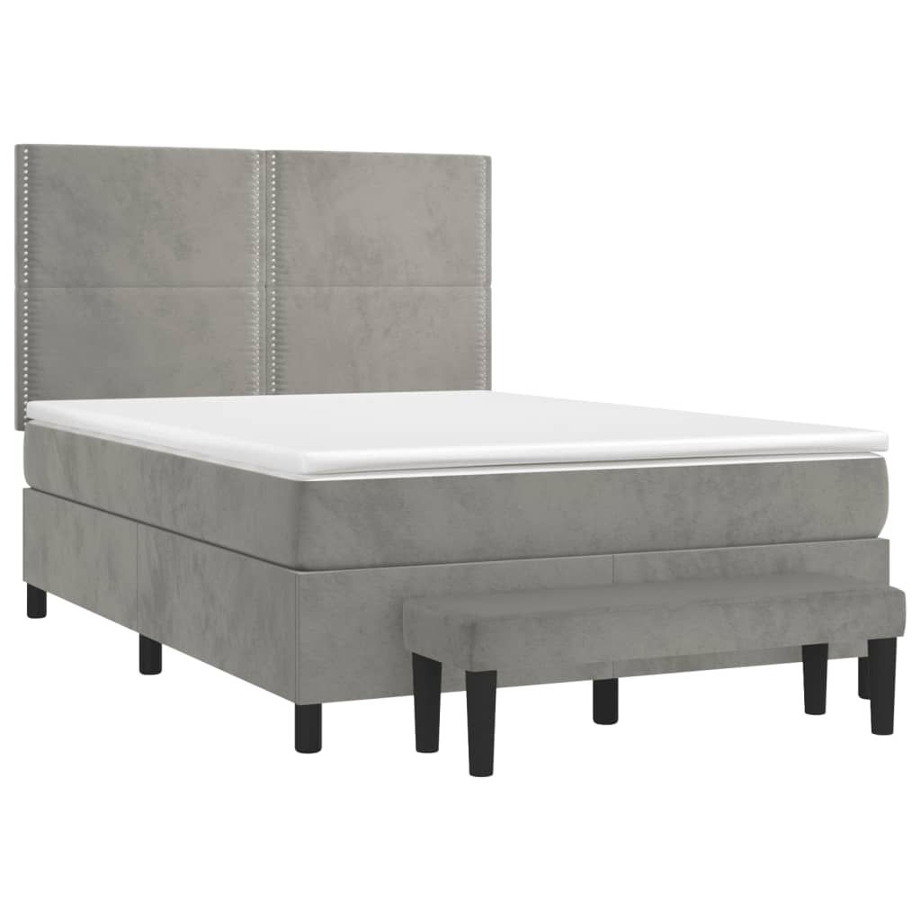 Boxspring met matras fluweel lichtgrijs 140x200 cm is nu te koop bij PeponiXL, paradijselijk wonen!