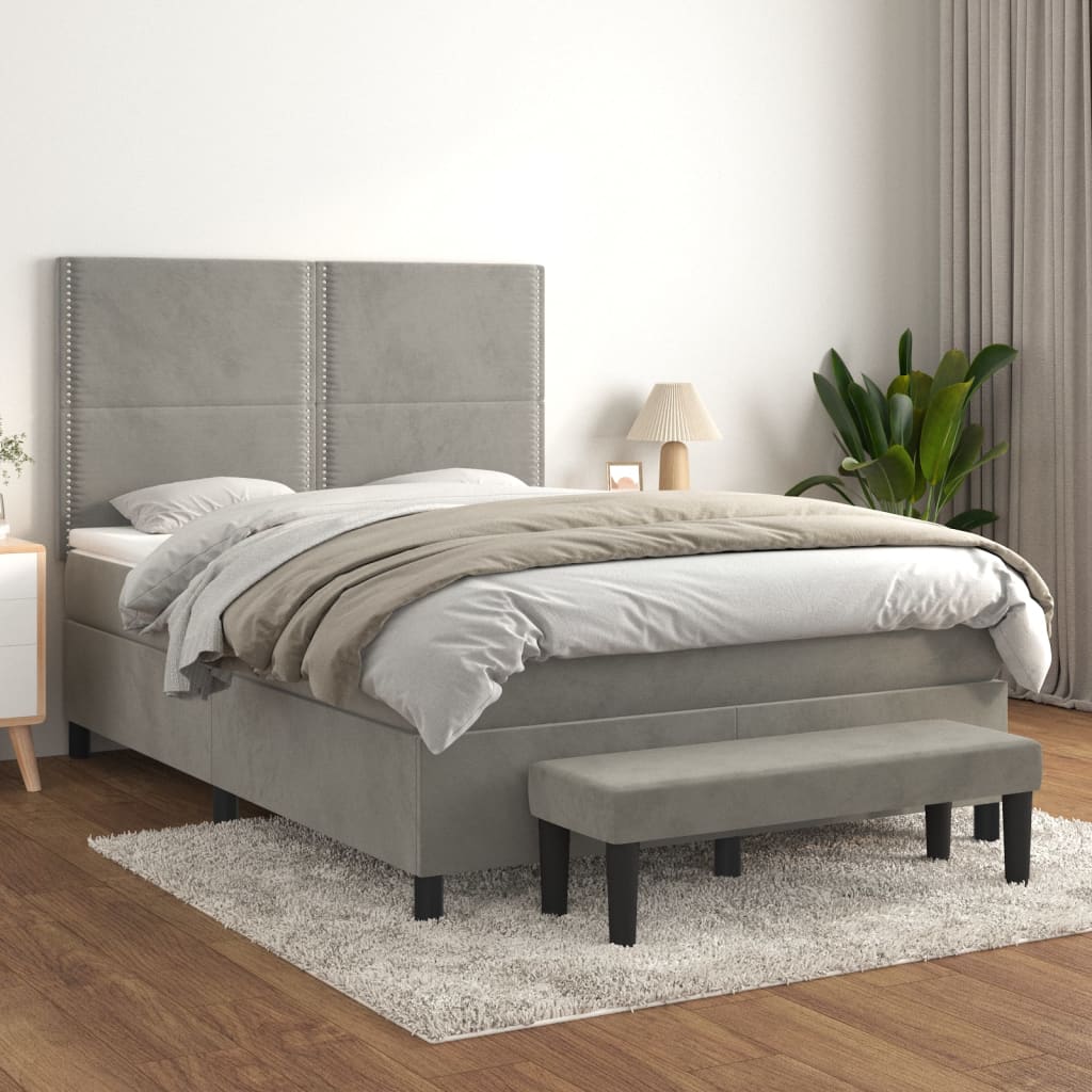 Boxspring met matras fluweel lichtgrijs 140x200 cm is nu te koop bij PeponiXL, paradijselijk wonen!