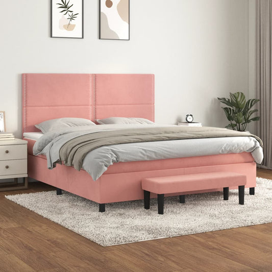 Boxspring met matras fluweel roze 180x200 cm is nu te koop bij PeponiXL, paradijselijk wonen!