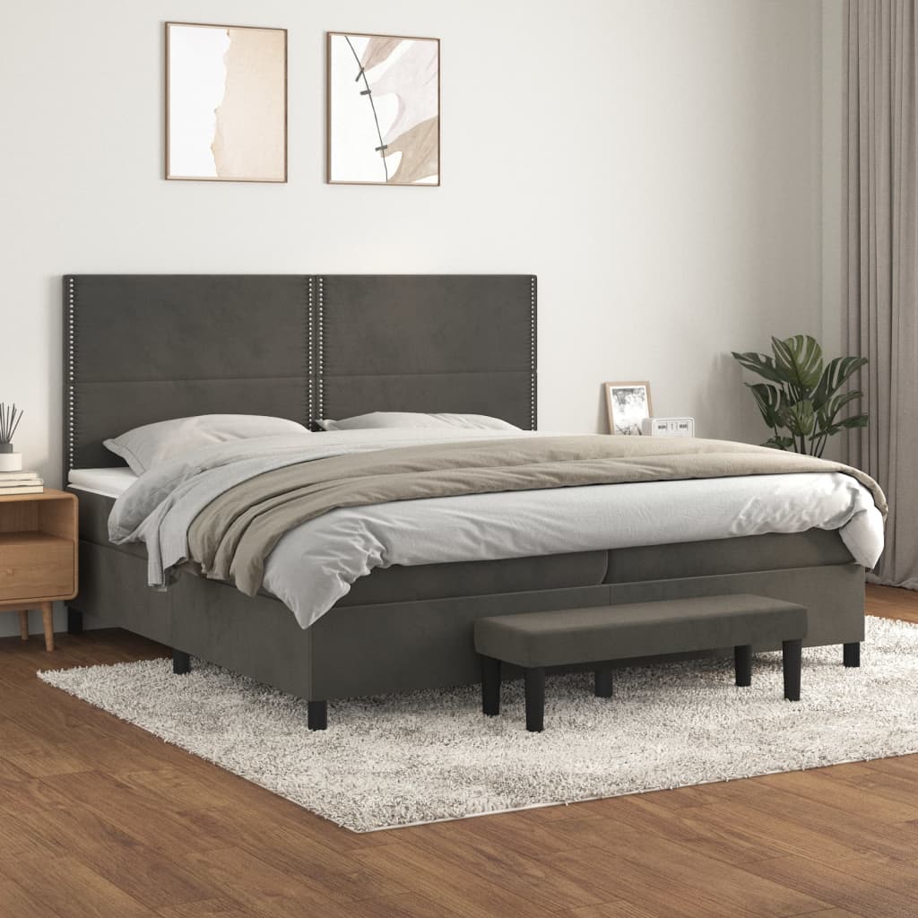 Boxspring met matras fluweel donkergrijs 200x200 cm is nu te koop bij PeponiXL, paradijselijk wonen!