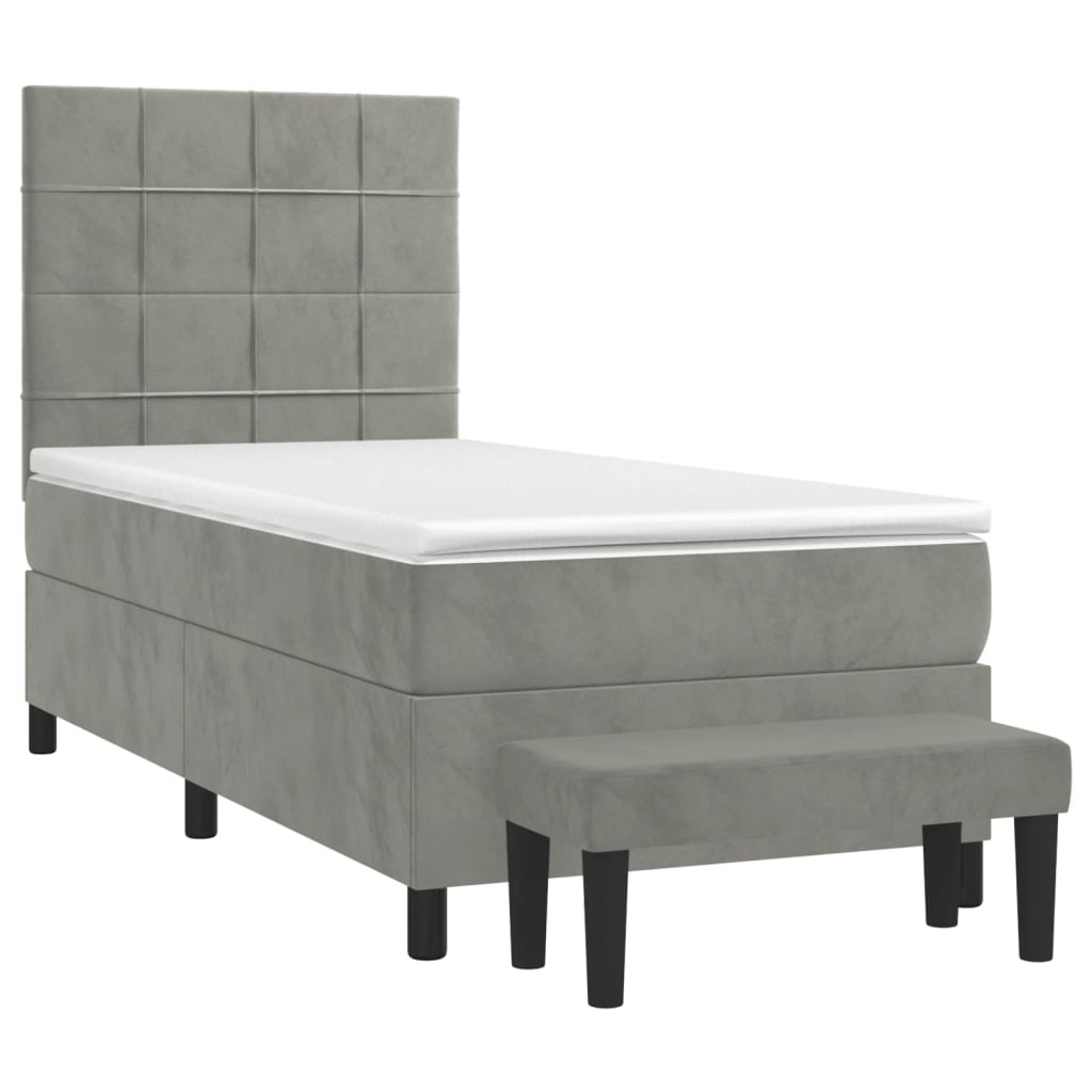 Boxspring met matras fluweel lichtgrijs 90x190 cm is nu te koop bij PeponiXL, paradijselijk wonen!