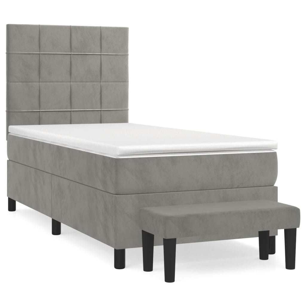 Boxspring met matras fluweel lichtgrijs 100x200 cm is nu te koop bij PeponiXL, paradijselijk wonen!