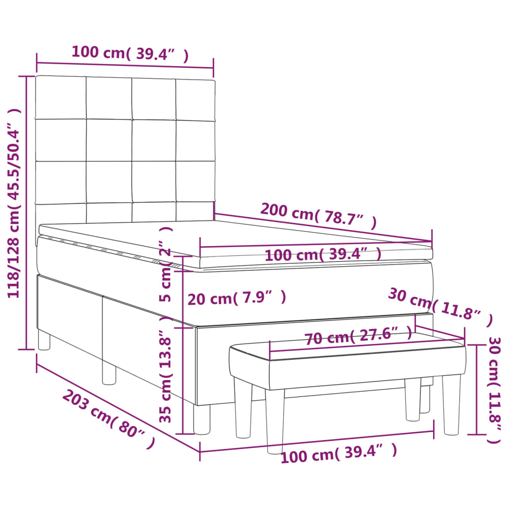 Boxspring met matras fluweel lichtgrijs 100x200 cm is nu te koop bij PeponiXL, paradijselijk wonen!