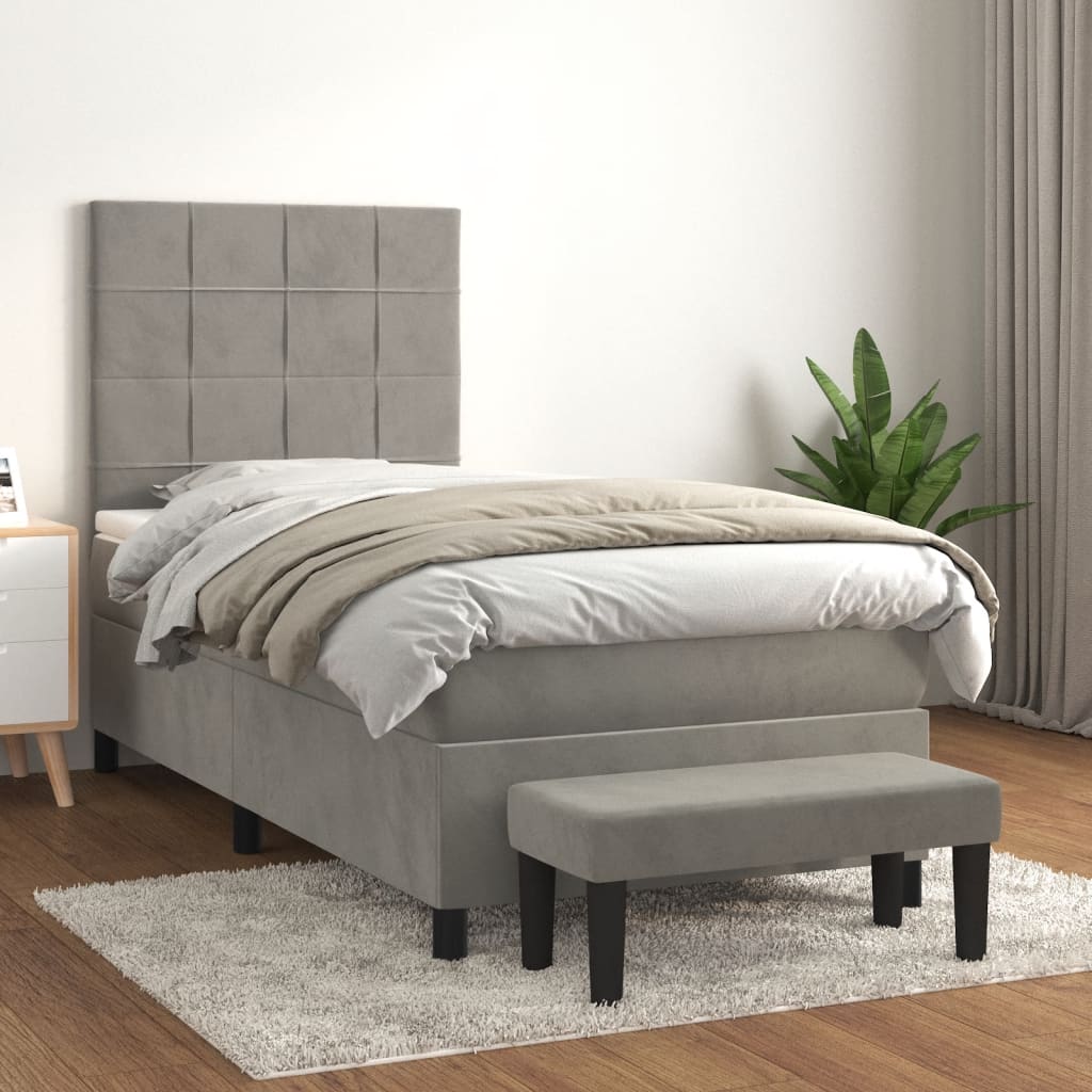 Boxspring met matras fluweel lichtgrijs 100x200 cm is nu te koop bij PeponiXL, paradijselijk wonen!