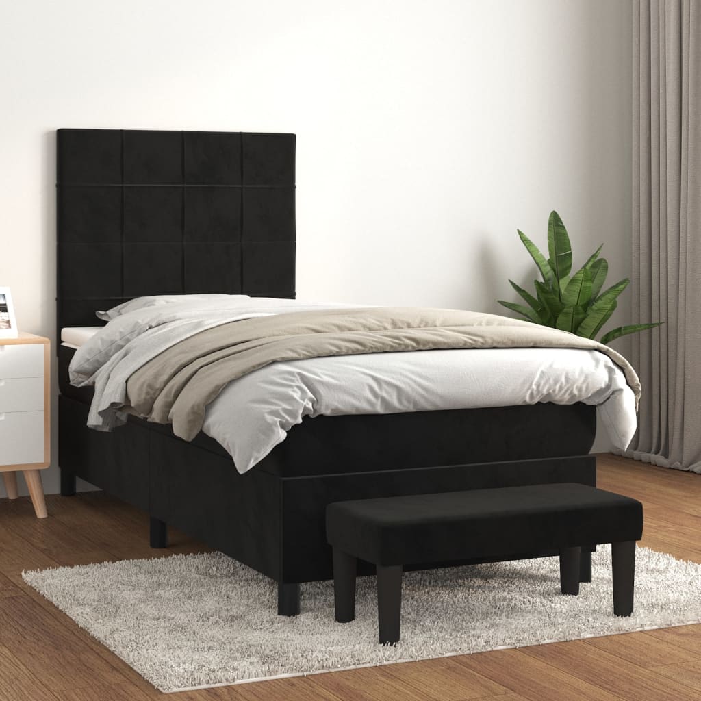 Boxspring met matras fluweel zwart 100x200 cm is nu te koop bij PeponiXL, paradijselijk wonen!