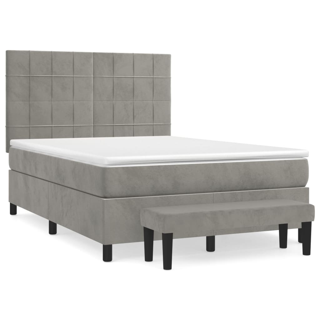 Boxspring met matras fluweel lichtgrijs 140x190 cm is nu te koop bij PeponiXL, paradijselijk wonen!