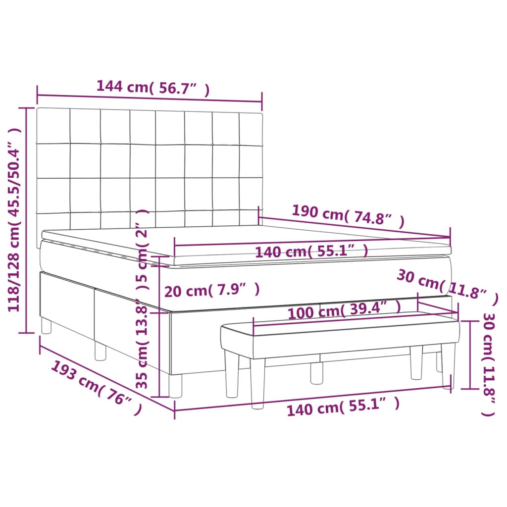 Boxspring met matras fluweel lichtgrijs 140x190 cm is nu te koop bij PeponiXL, paradijselijk wonen!