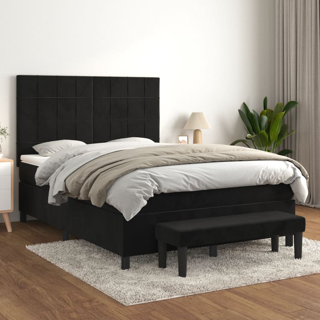Boxspring met matras fluweel zwart 140x190 cm is nu te koop bij PeponiXL, paradijselijk wonen!