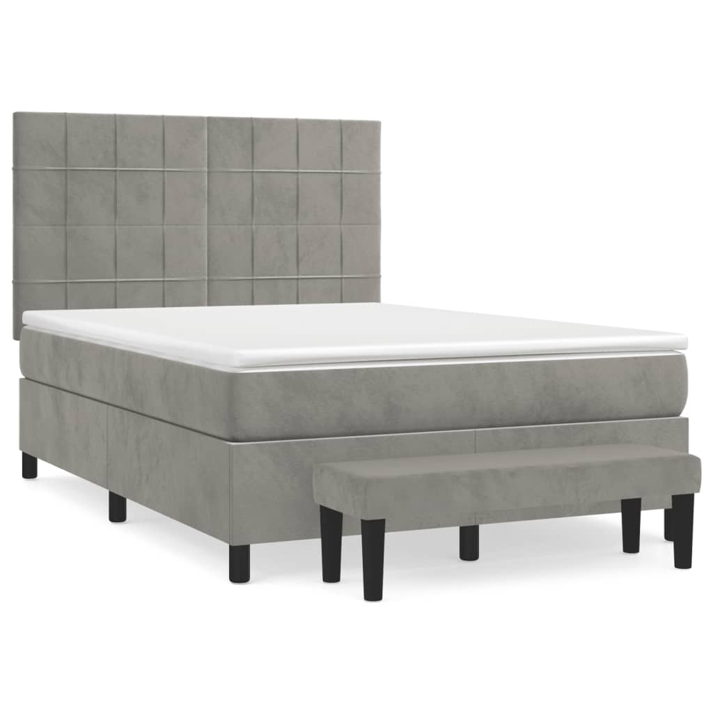 Boxspring met matras fluweel lichtgrijs 140x200 cm is nu te koop bij PeponiXL, paradijselijk wonen!