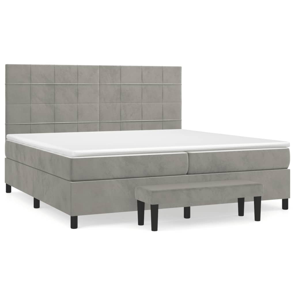 Boxspring met matras fluweel lichtgrijs 200x200 cm is nu te koop bij PeponiXL, paradijselijk wonen!