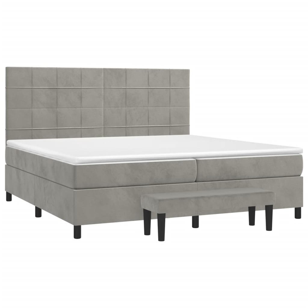 Boxspring met matras fluweel lichtgrijs 200x200 cm is nu te koop bij PeponiXL, paradijselijk wonen!