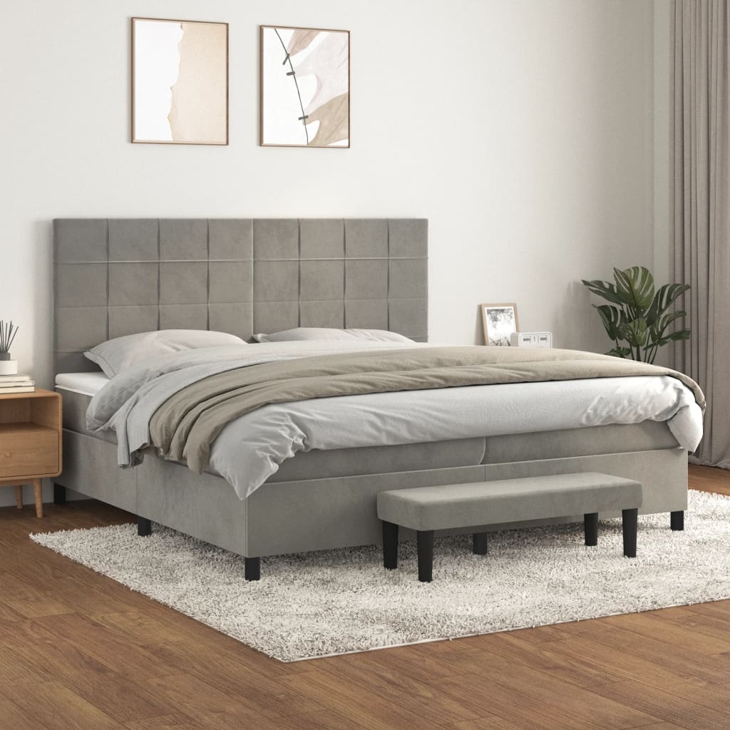 Boxspring met matras fluweel lichtgrijs 200x200 cm is nu te koop bij PeponiXL, paradijselijk wonen!