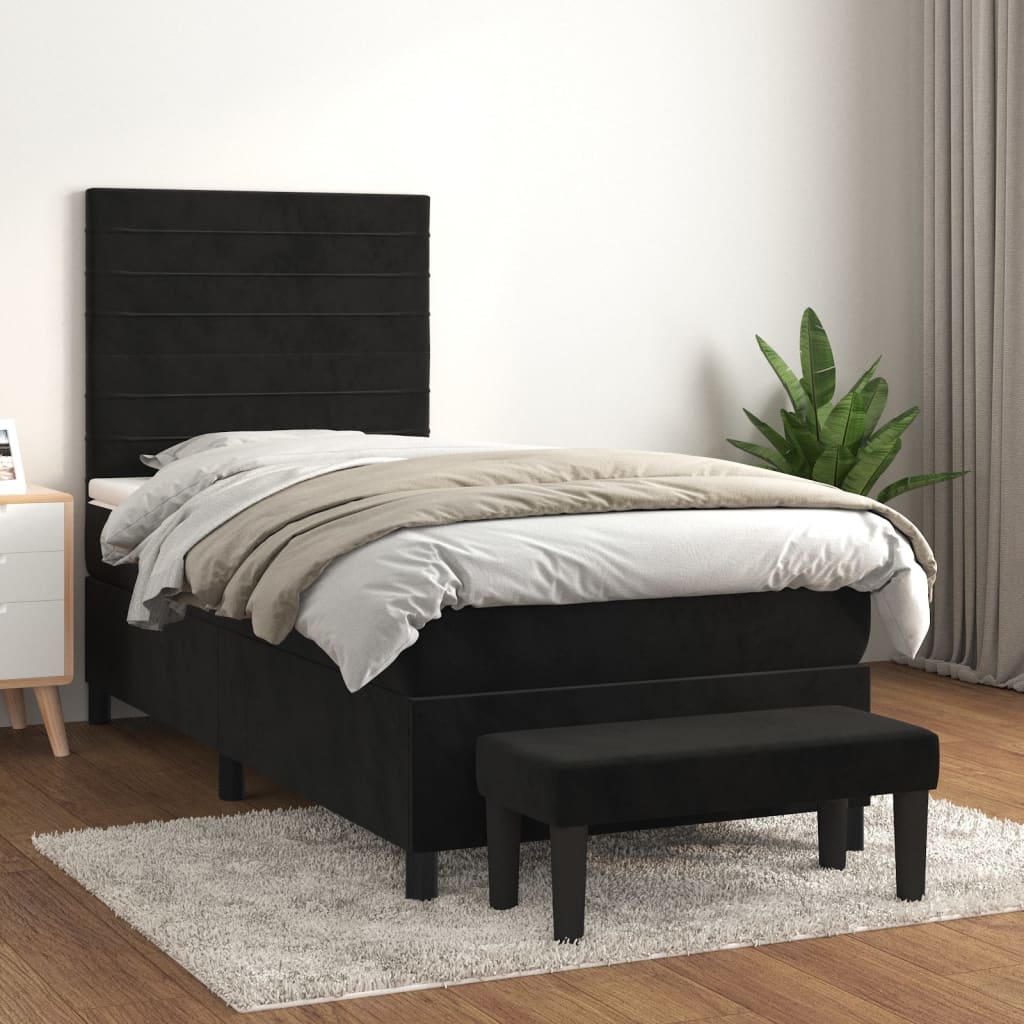 Boxspring met matras fluweel zwart 90x190 cm is nu te koop bij PeponiXL, paradijselijk wonen!