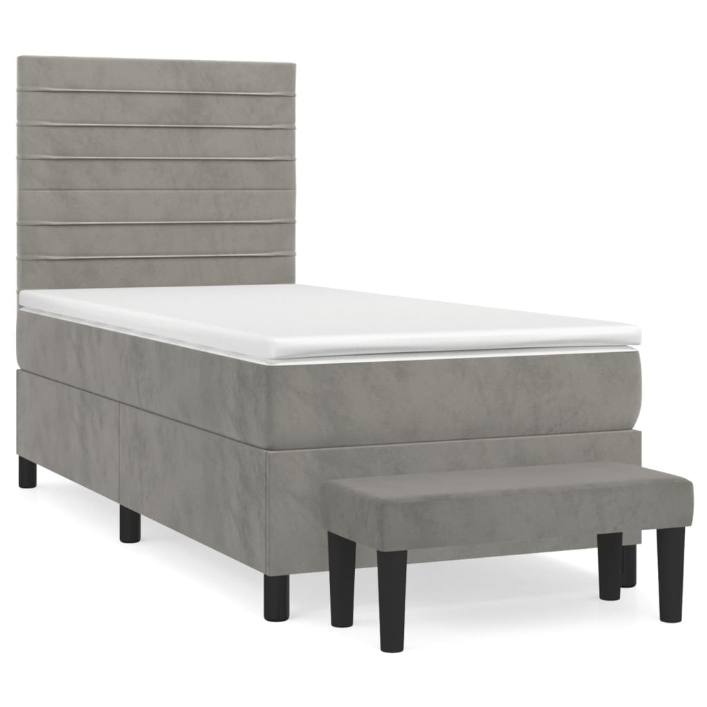 Boxspring met matras fluweel lichtgrijs 90x200 cm is nu te koop bij PeponiXL, paradijselijk wonen!
