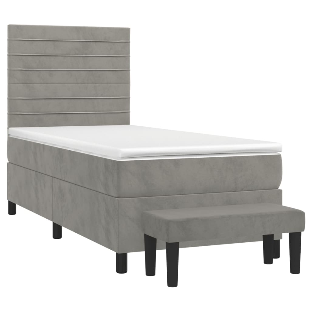 Boxspring met matras fluweel lichtgrijs 90x200 cm is nu te koop bij PeponiXL, paradijselijk wonen!