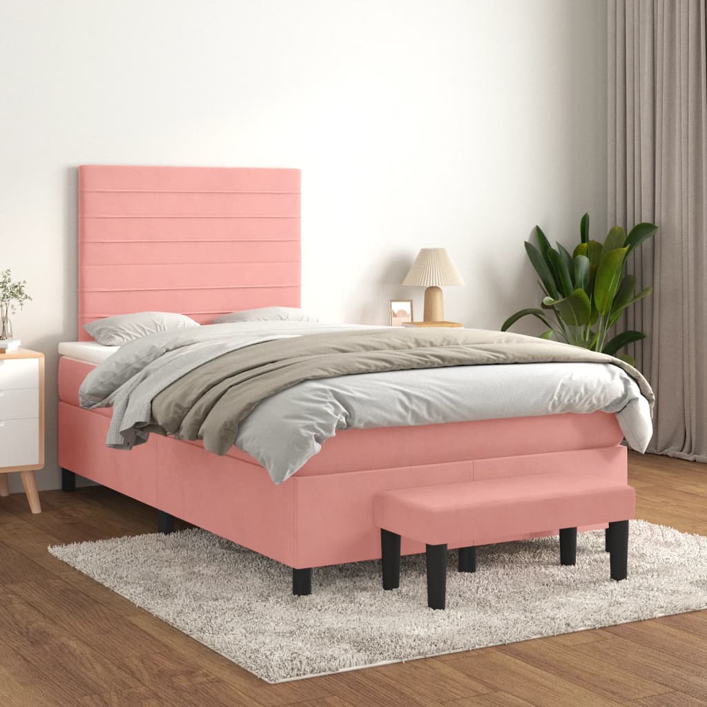 Boxspring met matras fluweel roze 120x200 cm is nu te koop bij PeponiXL, paradijselijk wonen!