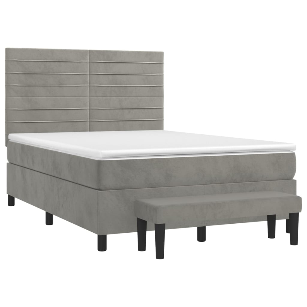Boxspring met matras fluweel lichtgrijs 140x190 cm is nu te koop bij PeponiXL, paradijselijk wonen!