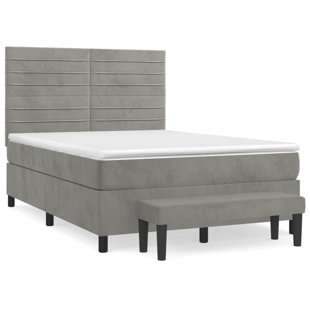 Boxspring met matras fluweel lichtgrijs 140x200 cm is nu te koop bij PeponiXL, paradijselijk wonen!