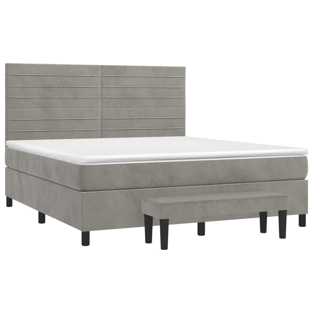 Boxspring met matras fluweel lichtgrijs 160x200 cm is nu te koop bij PeponiXL, paradijselijk wonen!