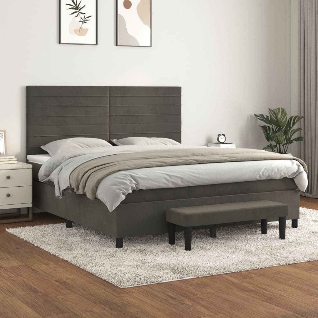 Boxspring met matras fluweel donkergrijs 180x200 cm is nu te koop bij PeponiXL, paradijselijk wonen!
