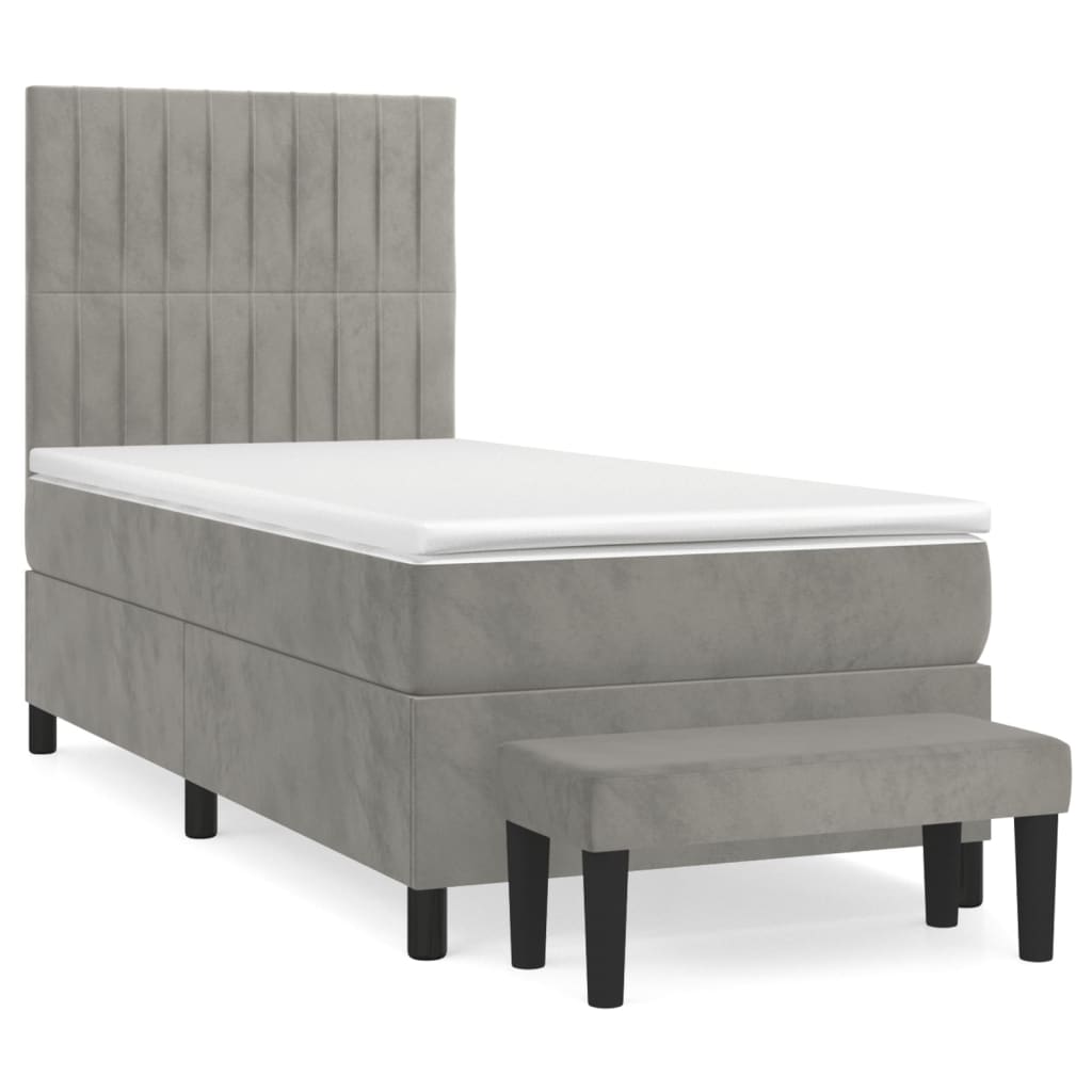 Boxspring met matras fluweel lichtgrijs 80x200 cm is nu te koop bij PeponiXL, paradijselijk wonen!