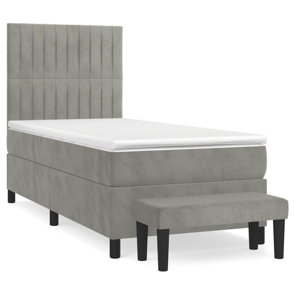 Boxspring met matras fluweel lichtgrijs 90x190 cm is nu te koop bij PeponiXL, paradijselijk wonen!