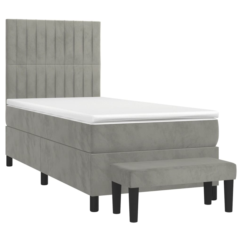 Boxspring met matras fluweel lichtgrijs 90x190 cm is nu te koop bij PeponiXL, paradijselijk wonen!