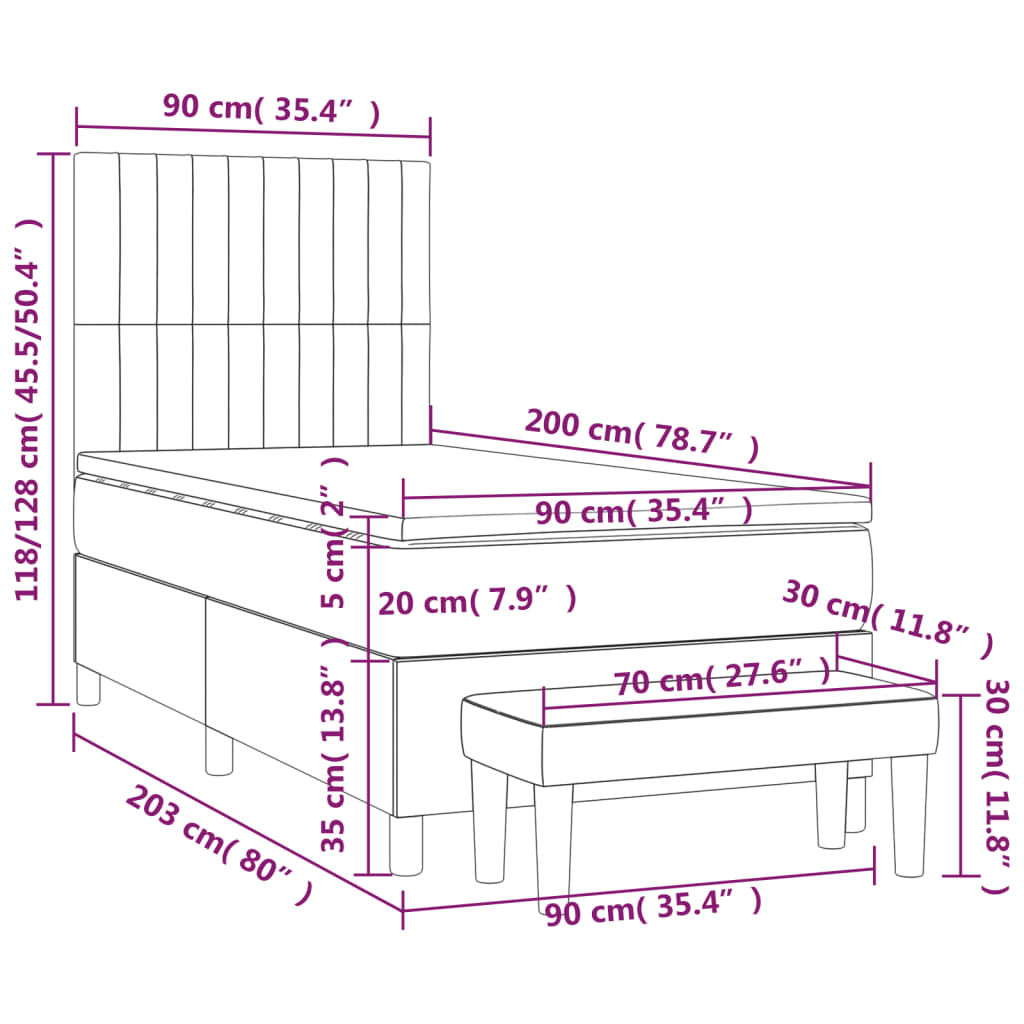 Boxspring met matras fluweel donkergrijs 90x200 cm is nu te koop bij PeponiXL, paradijselijk wonen!
