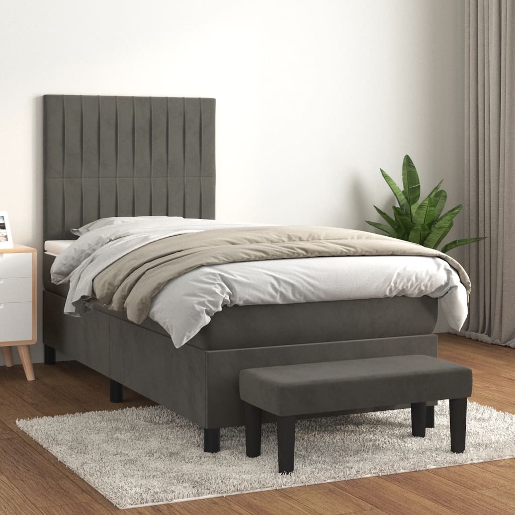 Boxspring met matras fluweel donkergrijs 90x200 cm is nu te koop bij PeponiXL, paradijselijk wonen!