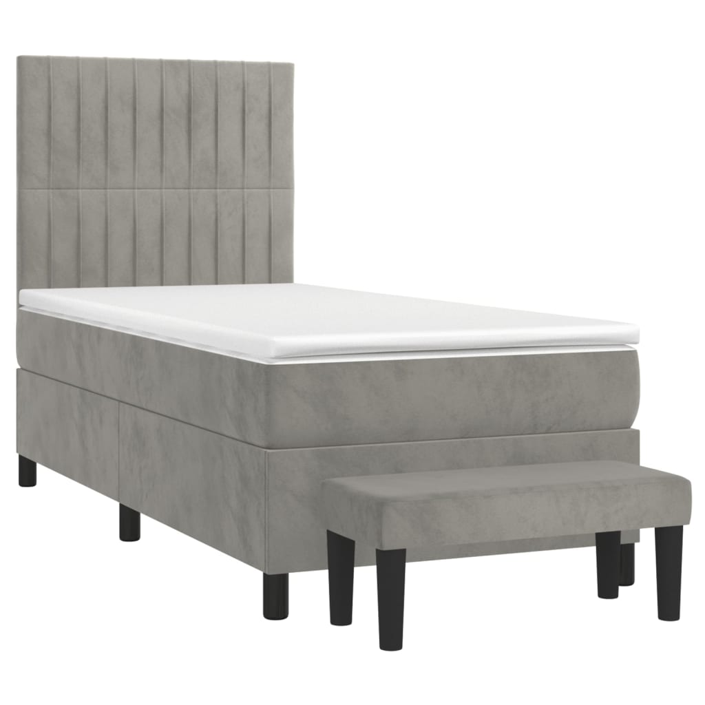 Boxspring met matras fluweel lichtgrijs 100x200 cm is nu te koop bij PeponiXL, paradijselijk wonen!