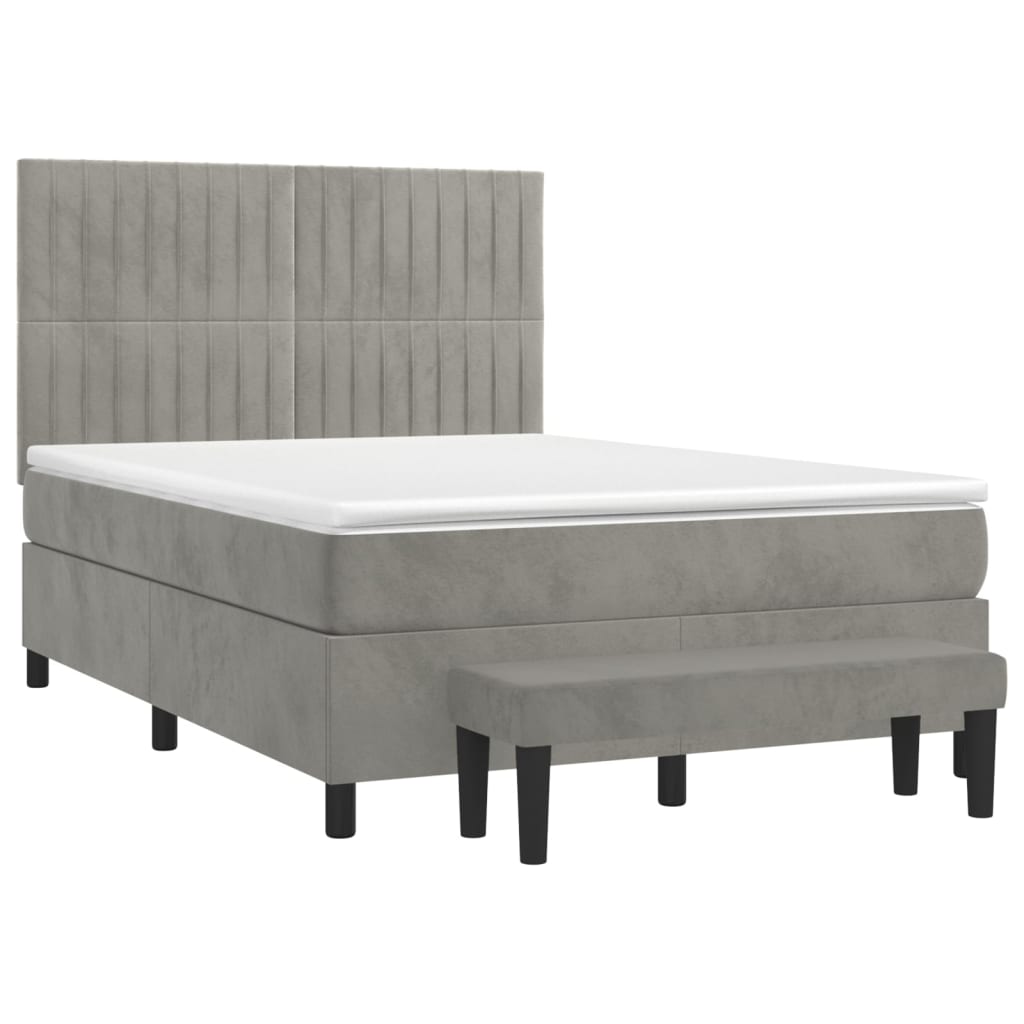 Boxspring met matras fluweel lichtgrijs 140x190 cm is nu te koop bij PeponiXL, paradijselijk wonen!