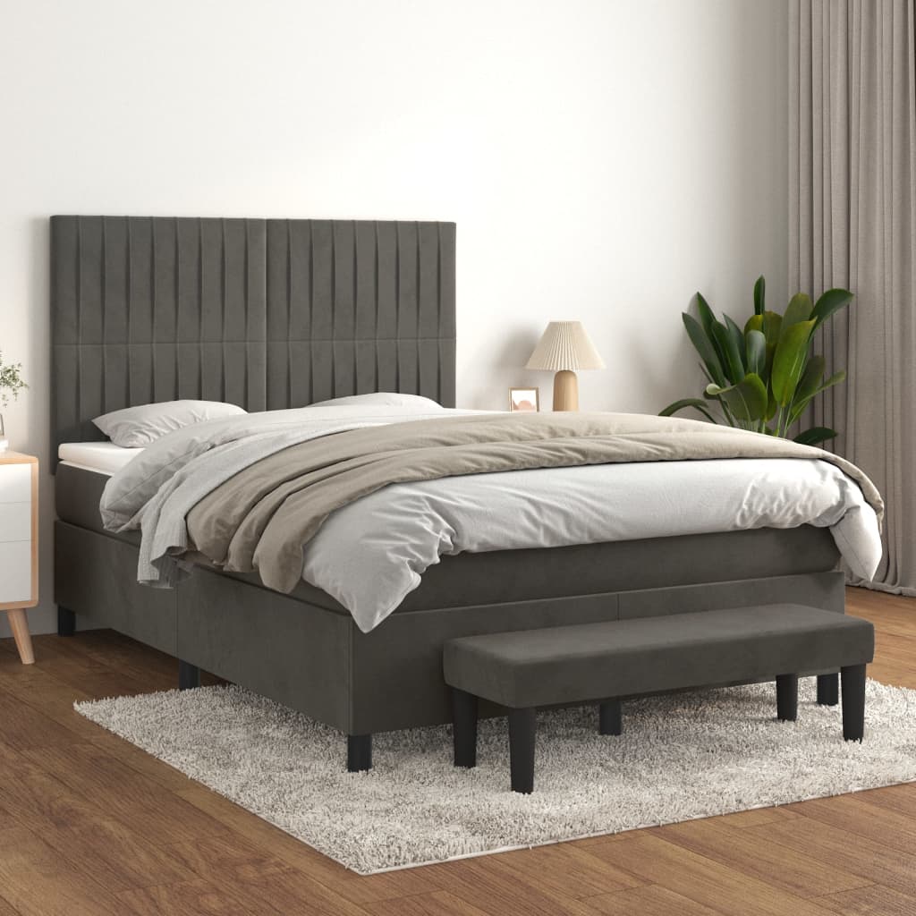 Boxspring met matras fluweel donkergrijs 140x190 cm is nu te koop bij PeponiXL, paradijselijk wonen!