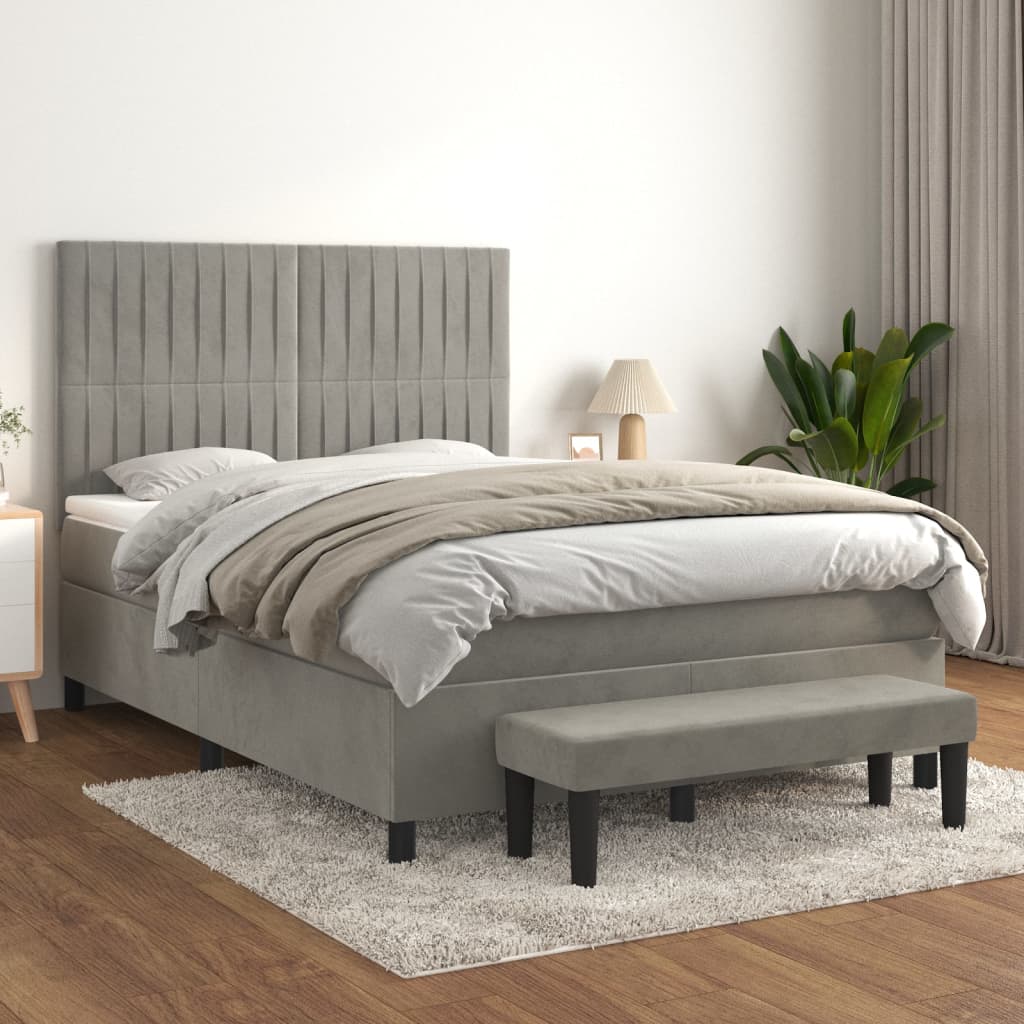 Boxspring met matras fluweel lichtgrijs 140x200 cm is nu te koop bij PeponiXL, paradijselijk wonen!
