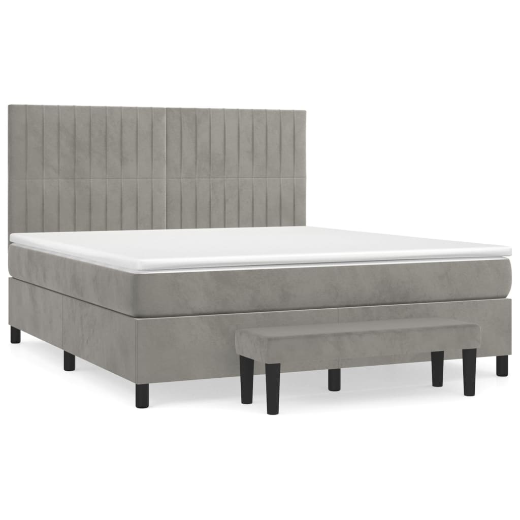 Boxspring met matras fluweel lichtgrijs 160x200 cm is nu te koop bij PeponiXL, paradijselijk wonen!