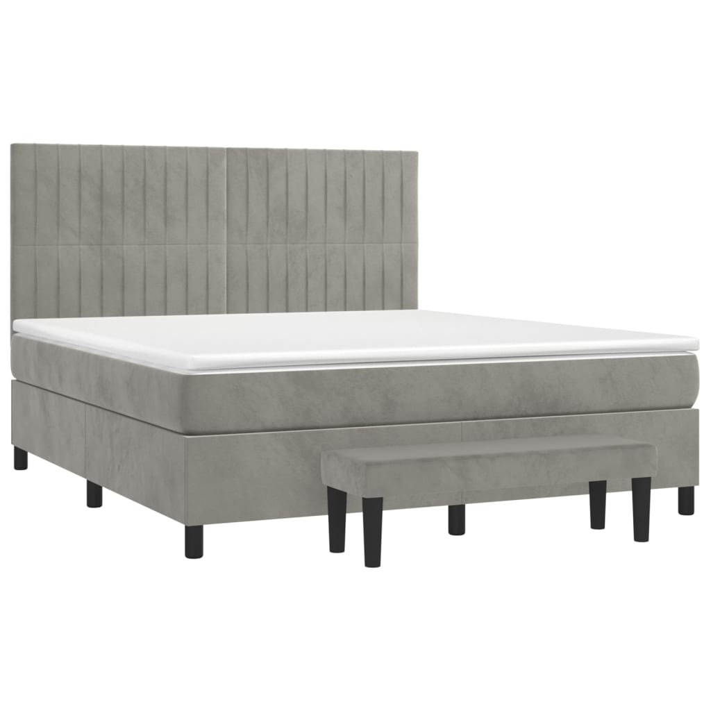 Boxspring met matras fluweel lichtgrijs 160x200 cm is nu te koop bij PeponiXL, paradijselijk wonen!