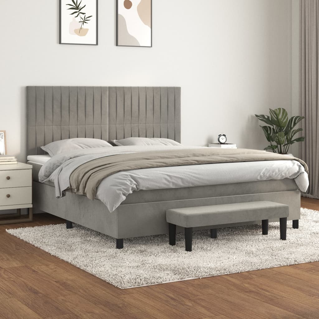 Boxspring met matras fluweel lichtgrijs 180x200 cm is nu te koop bij PeponiXL, paradijselijk wonen!