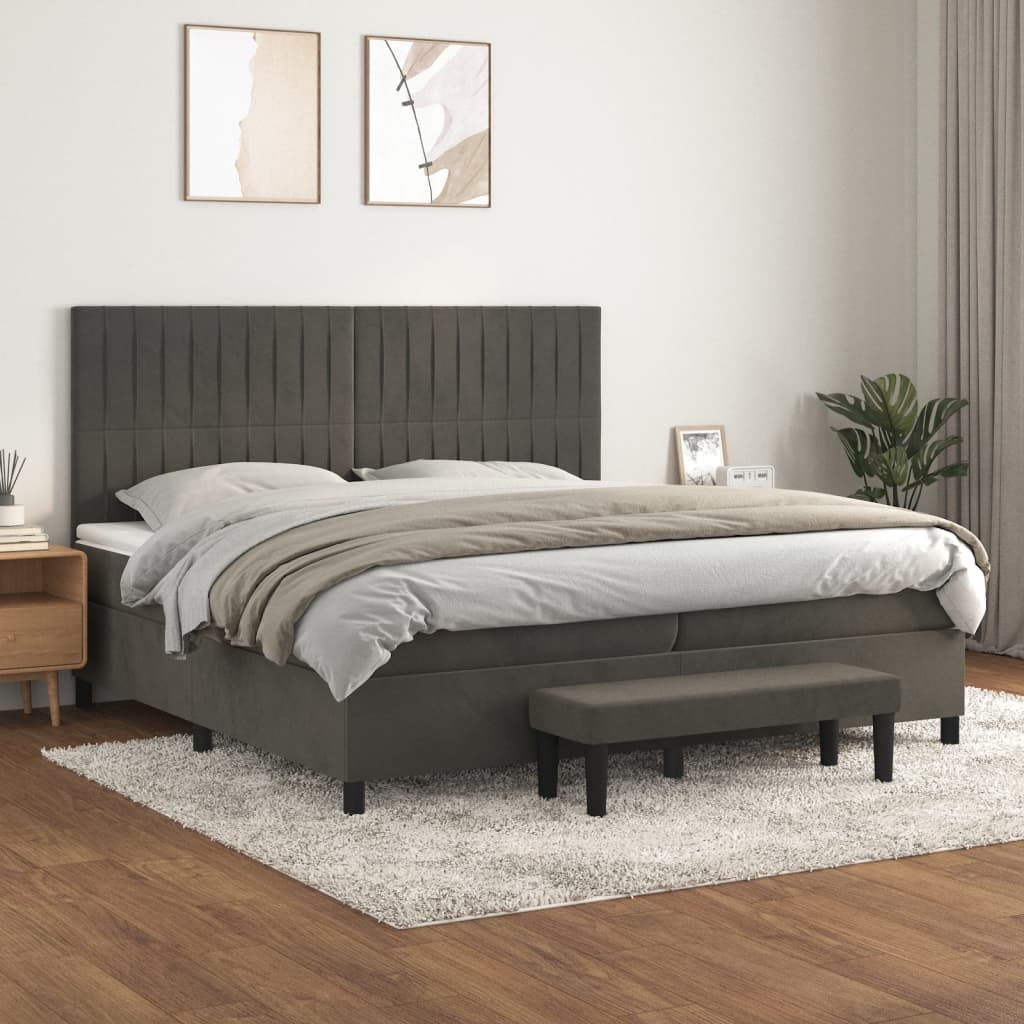 Boxspring met matras fluweel donkergrijs 200x200 cm is nu te koop bij PeponiXL, paradijselijk wonen!