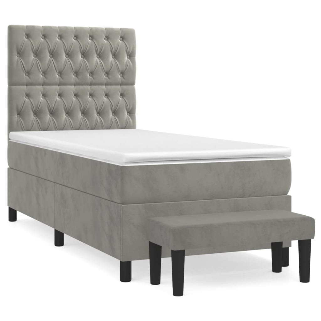 Boxspring met matras fluweel lichtgrijs 90x190 cm is nu te koop bij PeponiXL, paradijselijk wonen!