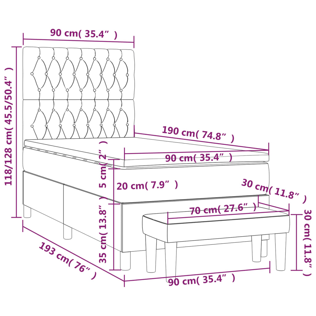 Boxspring met matras fluweel lichtgrijs 90x190 cm is nu te koop bij PeponiXL, paradijselijk wonen!