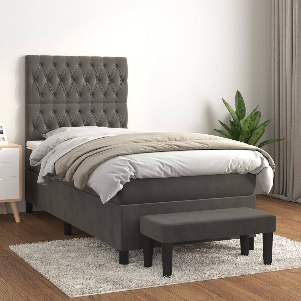 Boxspring met matras fluweel donkergrijs 90x190 cm is nu te koop bij PeponiXL, paradijselijk wonen!