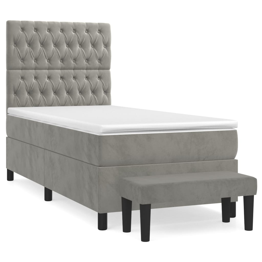 Boxspring met matras fluweel lichtgrijs 90x200 cm is nu te koop bij PeponiXL, paradijselijk wonen!