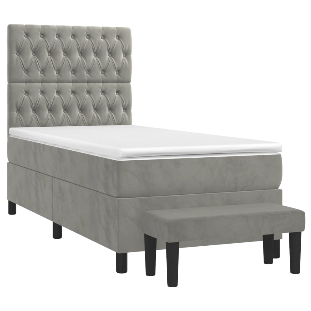 Boxspring met matras fluweel lichtgrijs 90x200 cm is nu te koop bij PeponiXL, paradijselijk wonen!