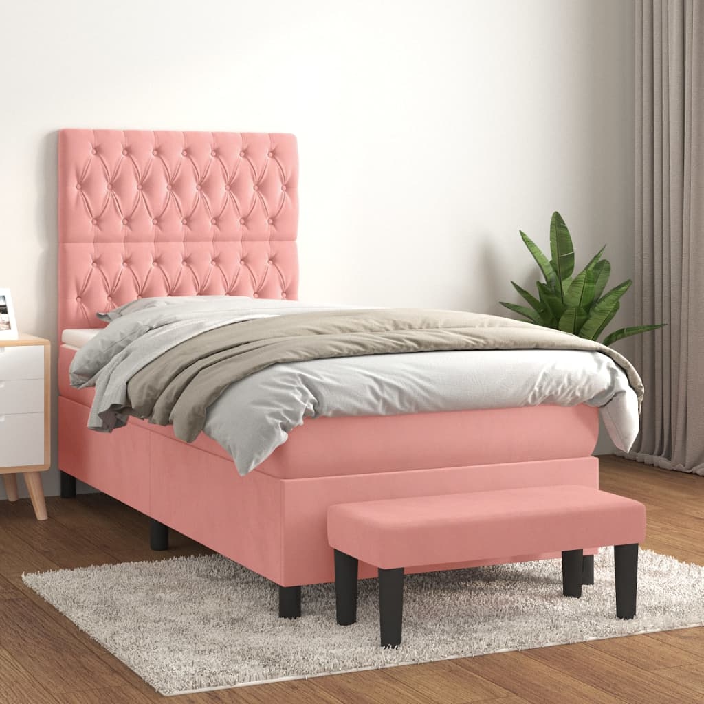 Boxspring met matras fluweel roze 90x200 cm is nu te koop bij PeponiXL, paradijselijk wonen!