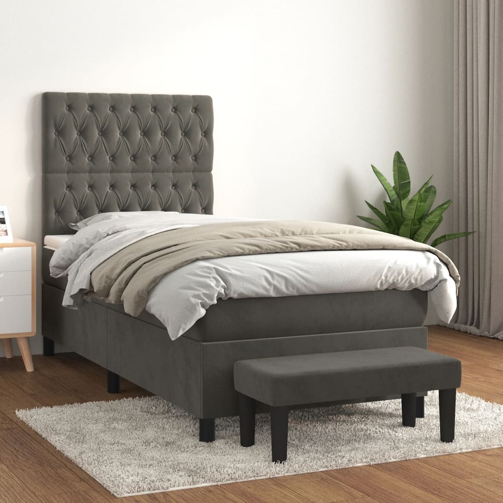 Boxspring met matras fluweel donkergrijs 100x200 cm is nu te koop bij PeponiXL, paradijselijk wonen!