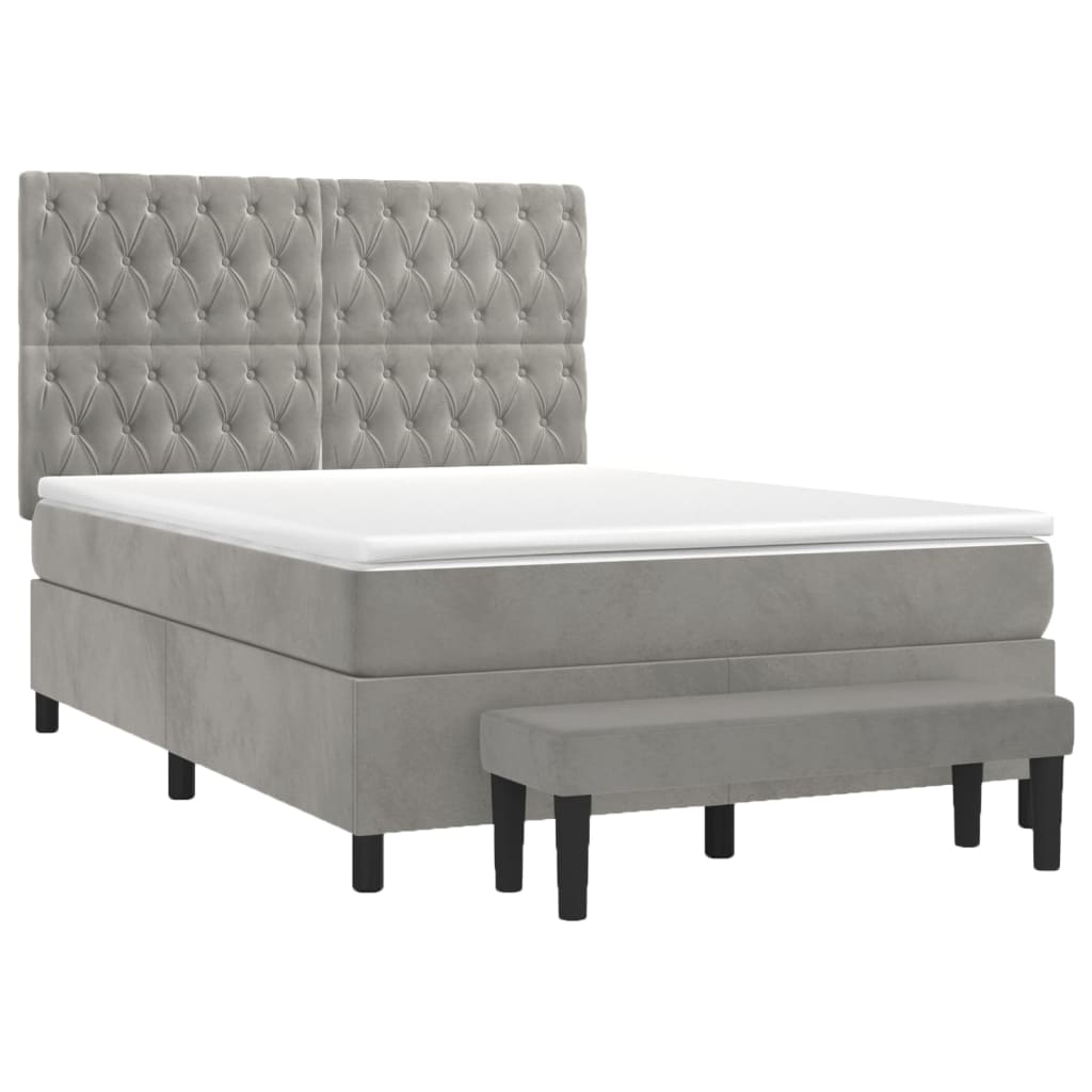 Boxspring met matras fluweel lichtgrijs 140x190 cm is nu te koop bij PeponiXL, paradijselijk wonen!