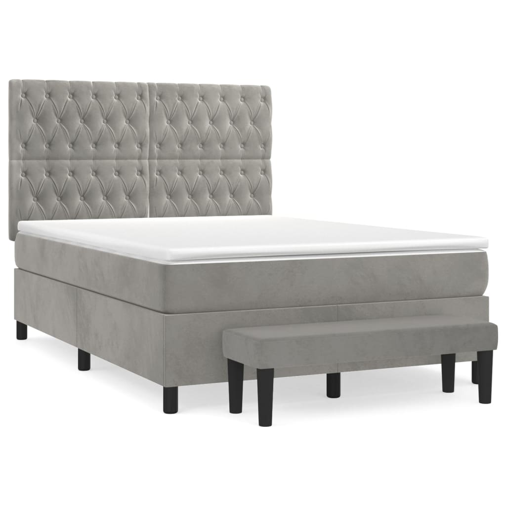 Boxspring met matras fluweel lichtgrijs 140x200 cm is nu te koop bij PeponiXL, paradijselijk wonen!