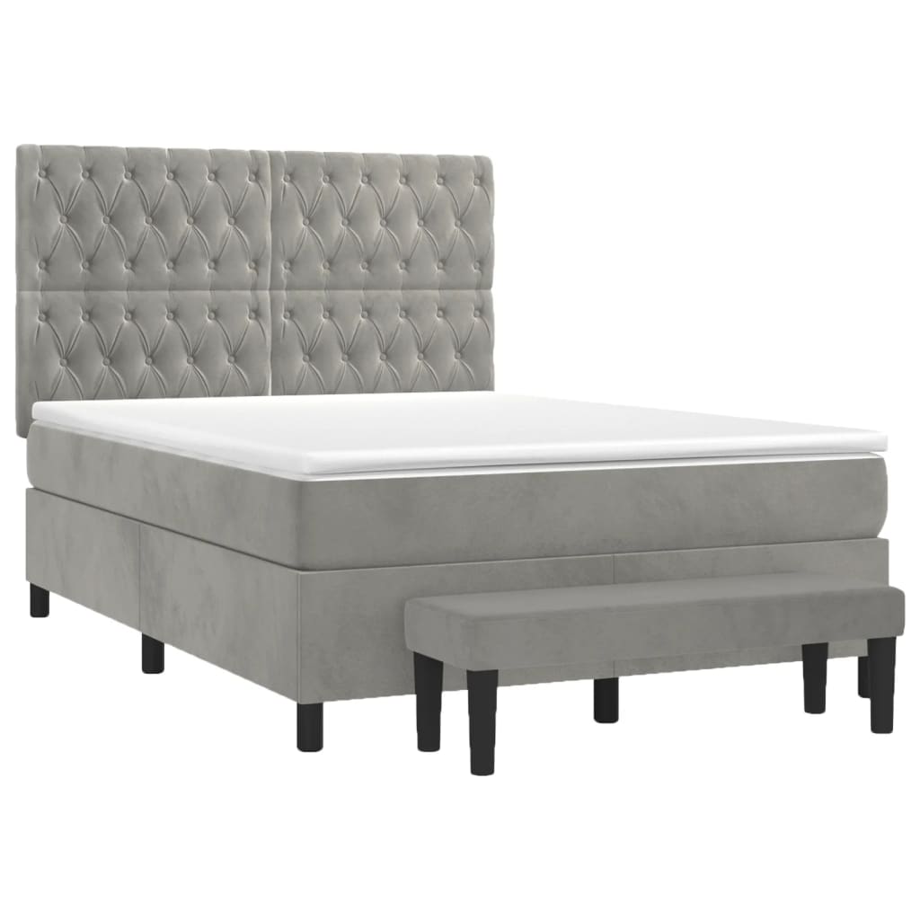 Boxspring met matras fluweel lichtgrijs 140x200 cm is nu te koop bij PeponiXL, paradijselijk wonen!