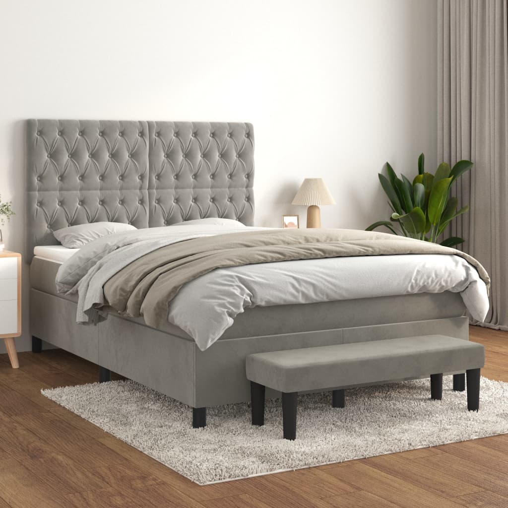 Boxspring met matras fluweel lichtgrijs 140x200 cm is nu te koop bij PeponiXL, paradijselijk wonen!