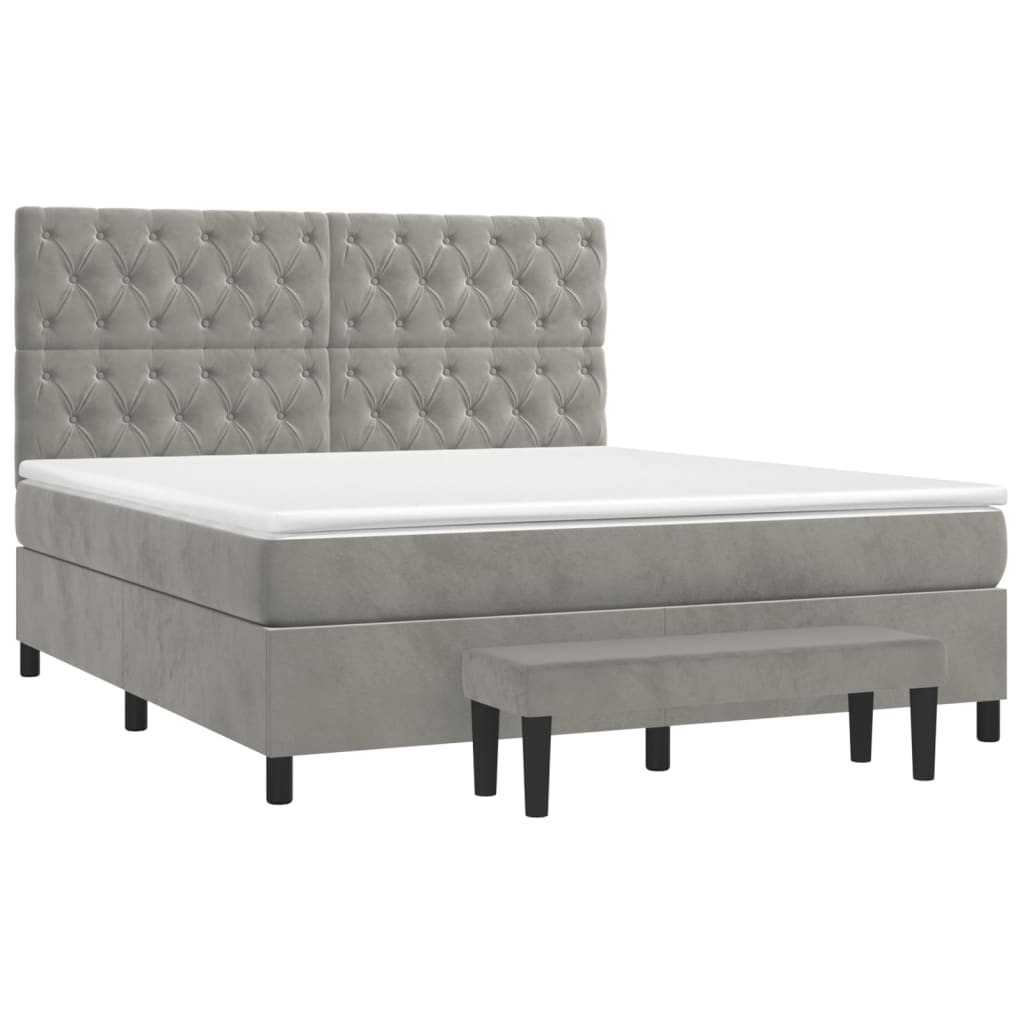 Boxspring met matras fluweel lichtgrijs 160x200 cm is nu te koop bij PeponiXL, paradijselijk wonen!