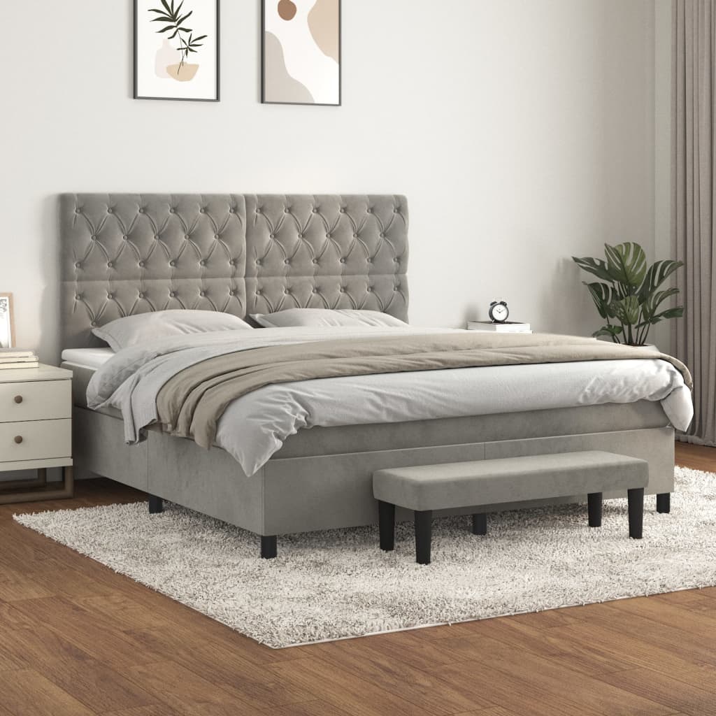 Boxspring met matras fluweel lichtgrijs 160x200 cm is nu te koop bij PeponiXL, paradijselijk wonen!
